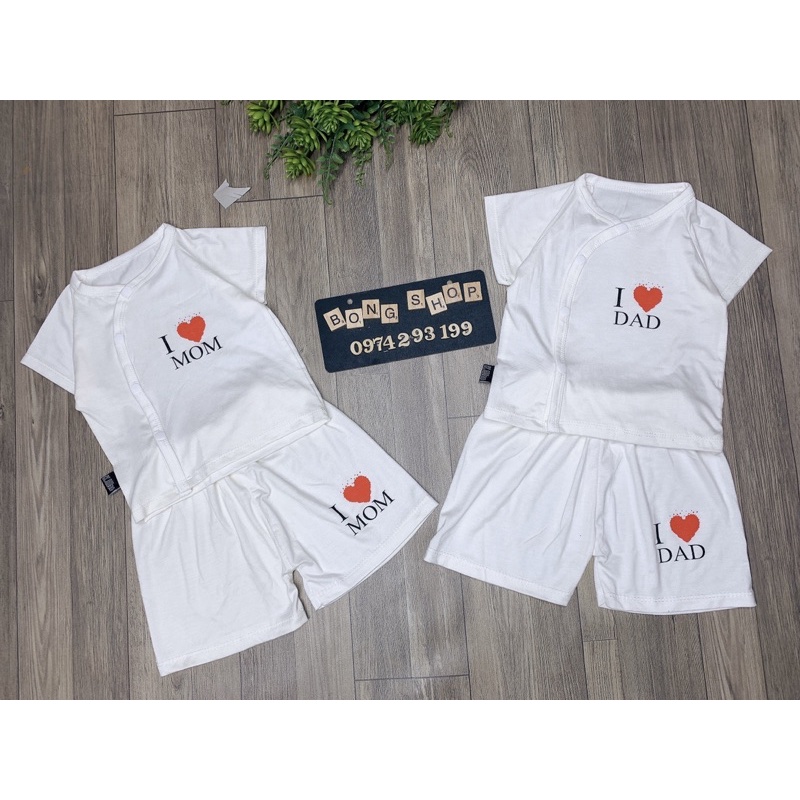 Bộ quần áo cộc tay sơ sinh mùa hè vải thun lạnh cúc lệch bé trai/ bé gái