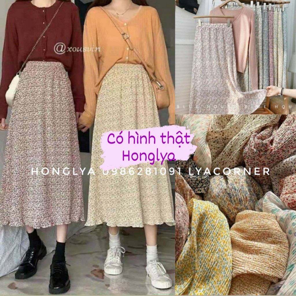 [Ảnh thật/video] Chân váy dập ly nhỏ Quảng châu chân váy midi xếp ly ulzzang