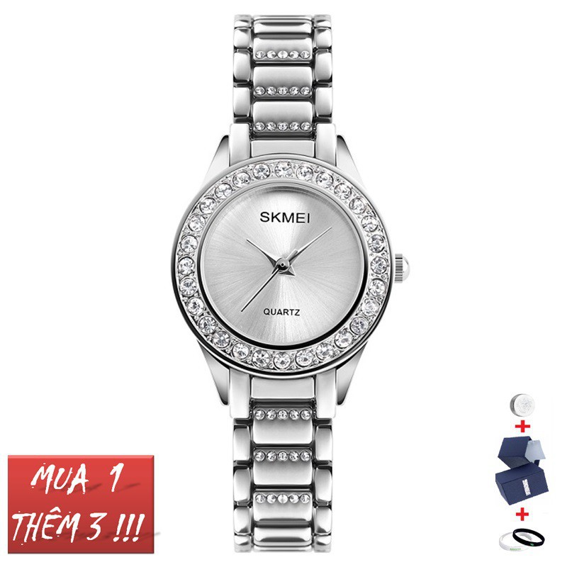 Đồng hồ nữ Skmei 1262 dây thép cao cấp mặt tròn đính đá Bán lẻ giá sỉ