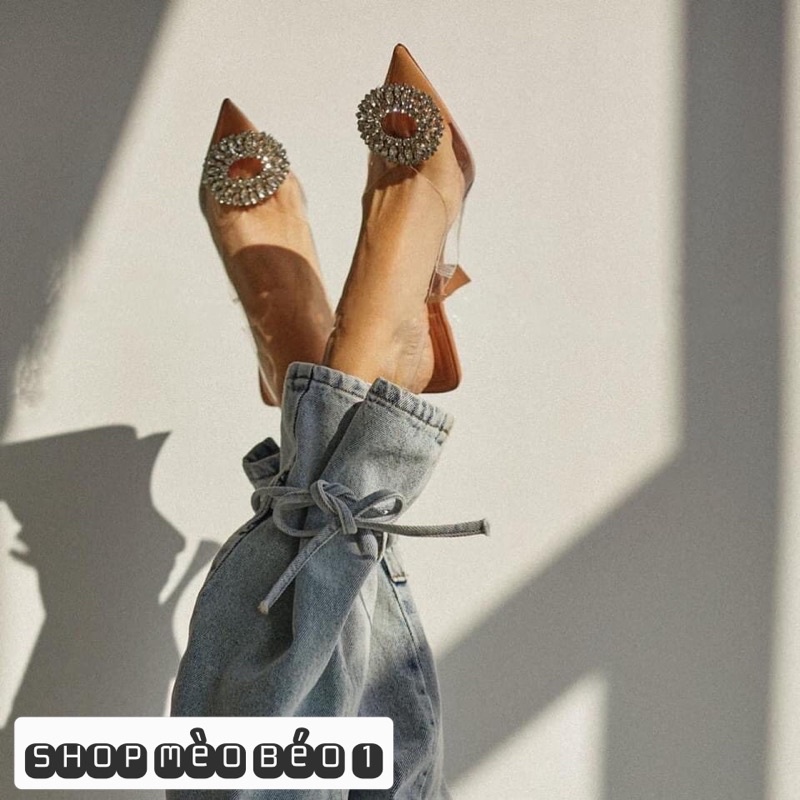 Sandal zara mica trong tag đá tròn gót nhọn xuất dư fullbox
