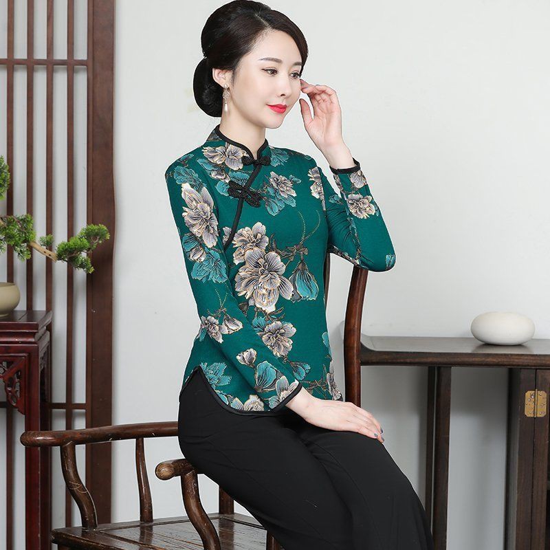 Áo sơ mi sườn xám mỏng tay dài phong cách cổ điển thời trang cao cấp cho nữ plus size XL-5XL