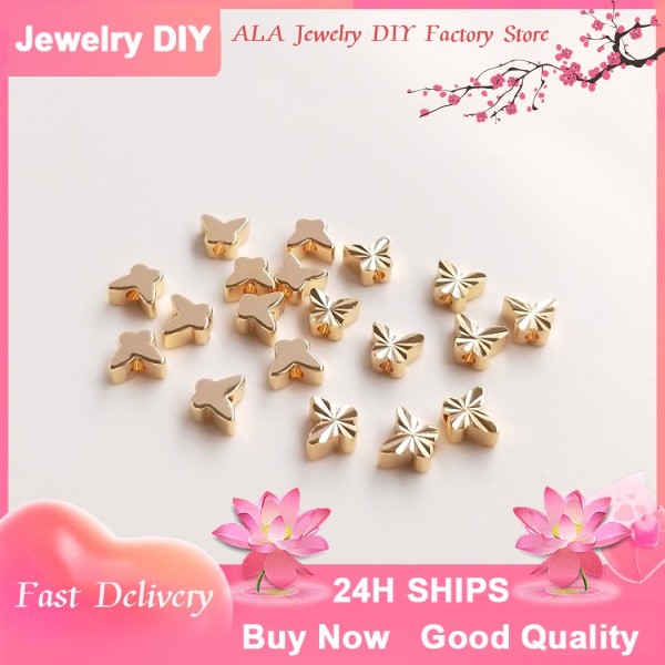 💕Bán buôn đồ trang sức DIY💕Hạt Charm Hình Bướm/Hoa/Bướm Màu Vàng 14K Đục Lỗ Dọc Làm Trang Sức Thủ Công DIY[hạt tròn/hạt cách ly/vòng cổ/vòng tay/bông tai]