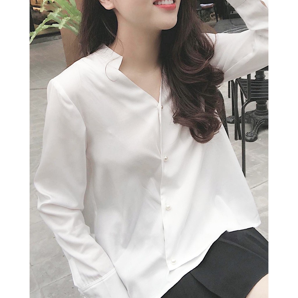 Áo sơ mi trắng thanh lịch, thời trang công sở nữ
