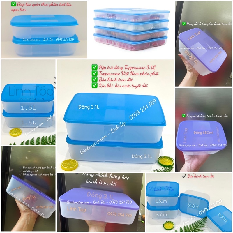 Lẻ các hộp trữ đông gen I nhựa nguyên sinh Tupperware Bh trọn đời
