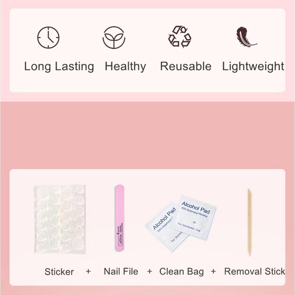 BSUNS Bộ 30 Móng Tay Giả Ngắn Dạng Nhấn Có Thể Tháo Rời