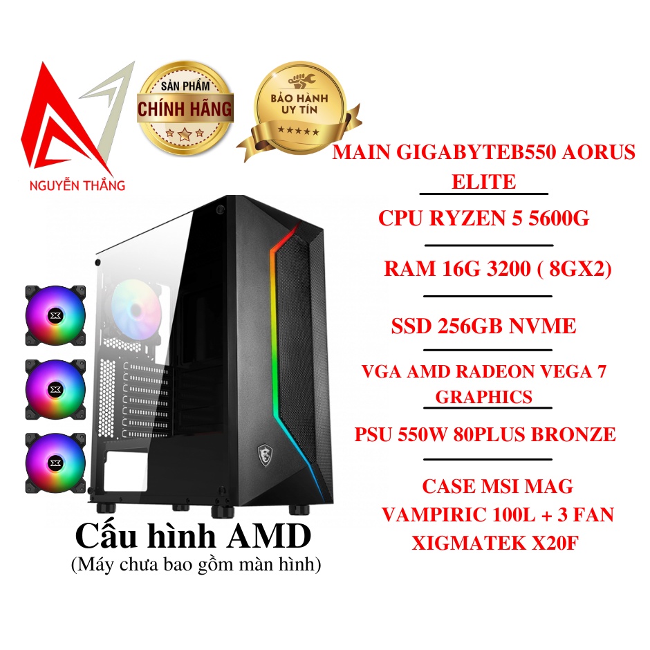 Thùng PC AMD Ryzen 5 giá rẻ ( B550m / Ryzen 5 5600G / Ram 16GB / SSD 256GB ) New