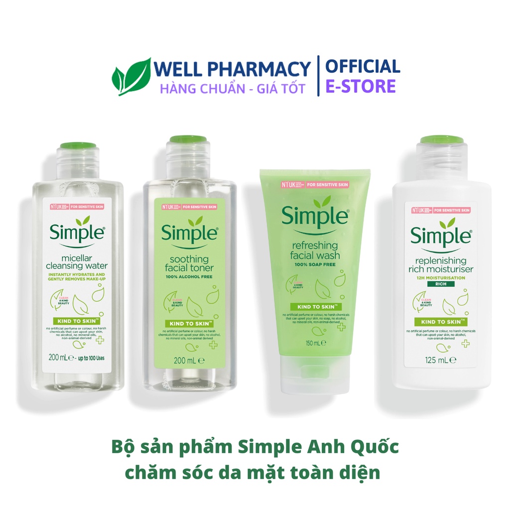 Uk - Sữa Rửa Mặt, Tẩy trang Dịu Nhẹ Simple 150ml