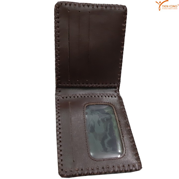 Ví Nam Ngang Da Bò May Viền Chữ V Tien Cong Màu Nâu - TCN1017