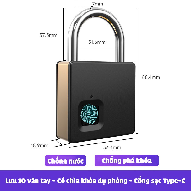 Ổ khóa vân tay kèm chìa khóa cỡ lớn Fipilock FL-S5 chống nước chống phá khóa lưu 10 vân tay