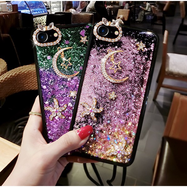 Ốp Điện Thoại TPU Kim Tuyến Nước Hình Trăng Sao Cho iPhone 6 6s plus 7plus X xsmax 11 pro max
