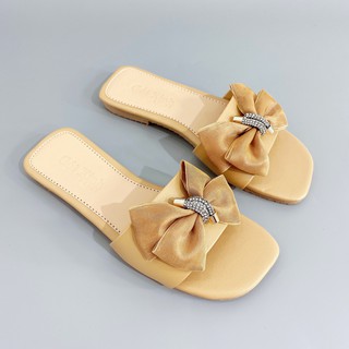 Dép Nữ Thời Trang Gót Xinh GX144 Đế Bệt Quai Nơ Đính Đá Lấp Lánh