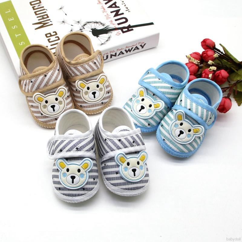 Giày cotton đế mềm họa tiết gấu hoạt hình cho bé 0-18 tháng tuổi