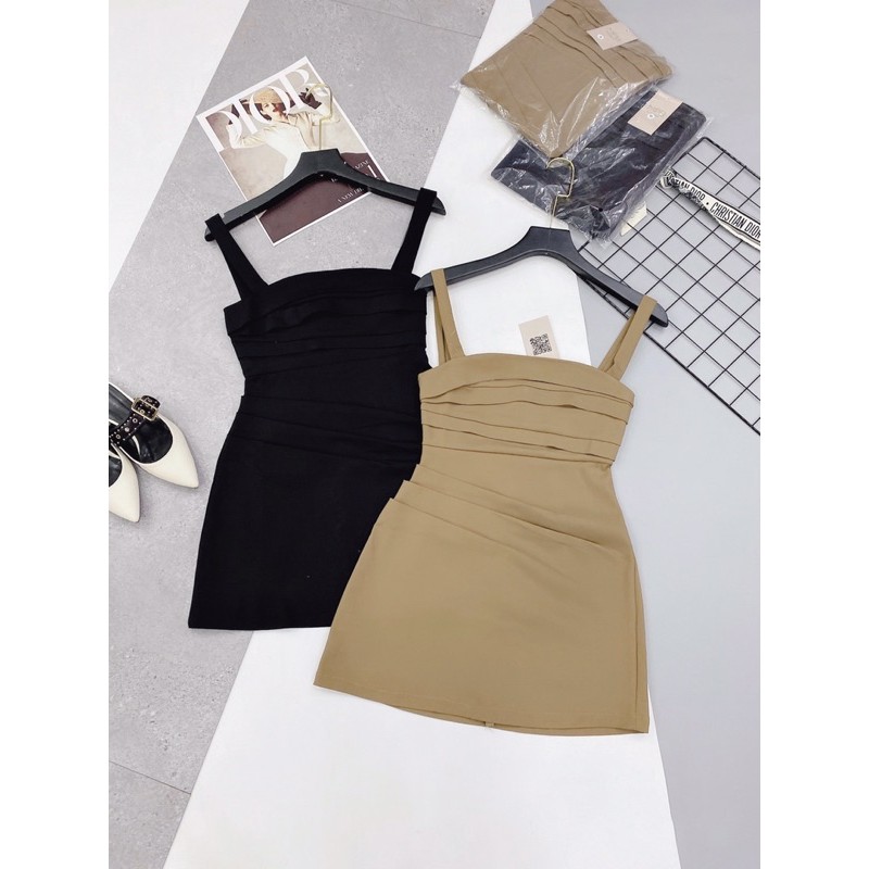 V779 Váy Kaki 2 Dây Dập Ly Trước Ngực Sang Chảnh , Đầm Hotgirl Dáng Ngắn Có Quần Lót Trong | BigBuy360 - bigbuy360.vn