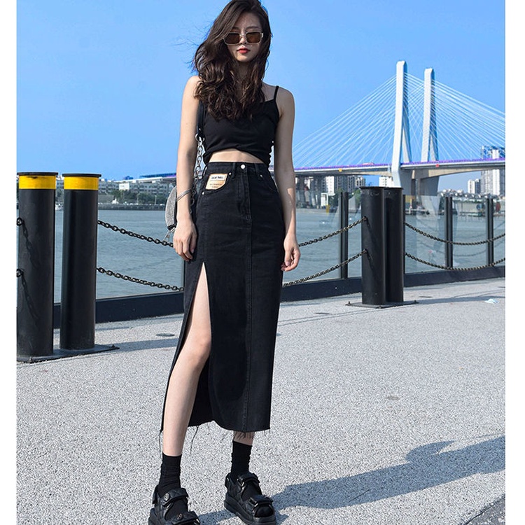 Chân váy jean Dài Dáng Chữ A Lưng Cao Phong Cách Retro Thời Trang Mùa Hè Hàng Mới 2022 Dành Cho Bạn Nữ