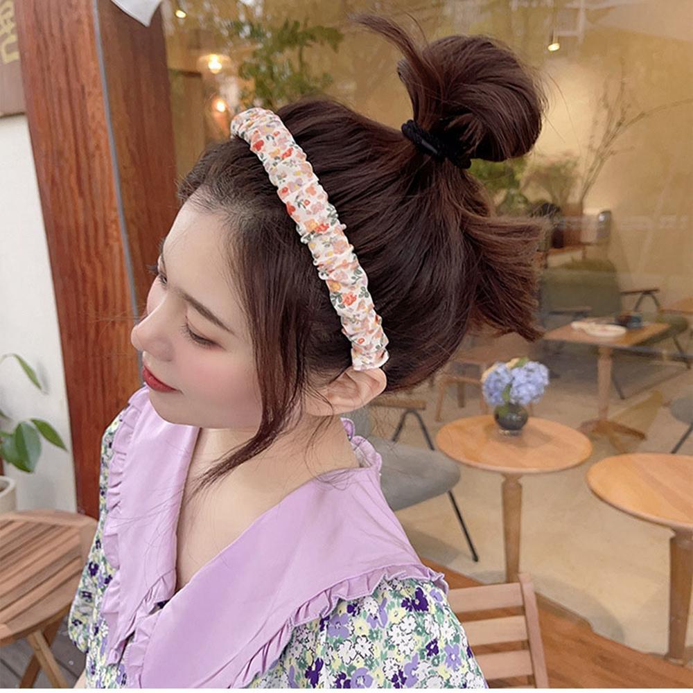 Băng Đô Vải Voan Phối Ren Hoa Xếp Ly Kiểu Hàn Quốc Ngọt Ngào