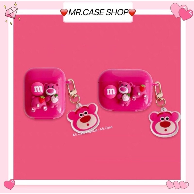 Case Airpods 1/2 /Pro Vỏ Ốp Tai Nghe Hình Gấu Hồng Kèm Móc Khoá Hình- Mr.Case AirPods