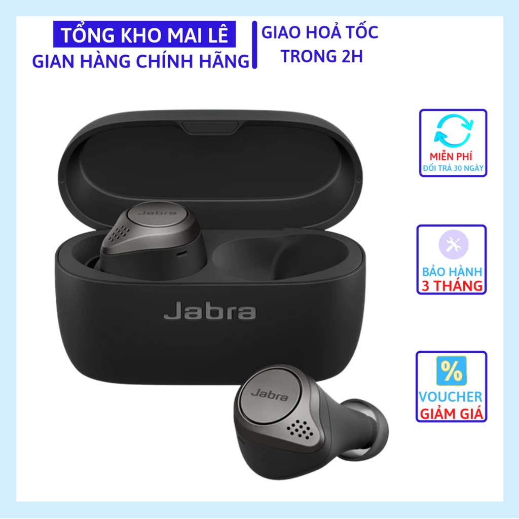Tai nghe bluetooth Jabra Elite 75T siêu bass, tai nghe không dây TWS hỗ trợ sạc không dây, chống nước