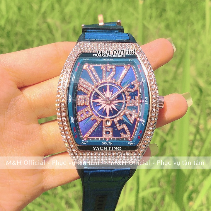 Đồng hồ đeo tay nam FM V41 viền đính đá, dây cao su bọc da sang trọng, đẳng cấp thời trang đẹp giá rẻ [Tặng thêm pin] | BigBuy360 - bigbuy360.vn