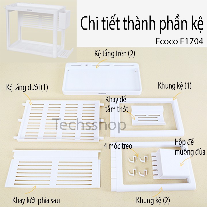 Kệ Nhà Bếp Đựng Hủ Gia Vị 2 Tầng Ecoco E1704 - Giá Nhựa Để Dao Có Kèm 4 Móc Treo