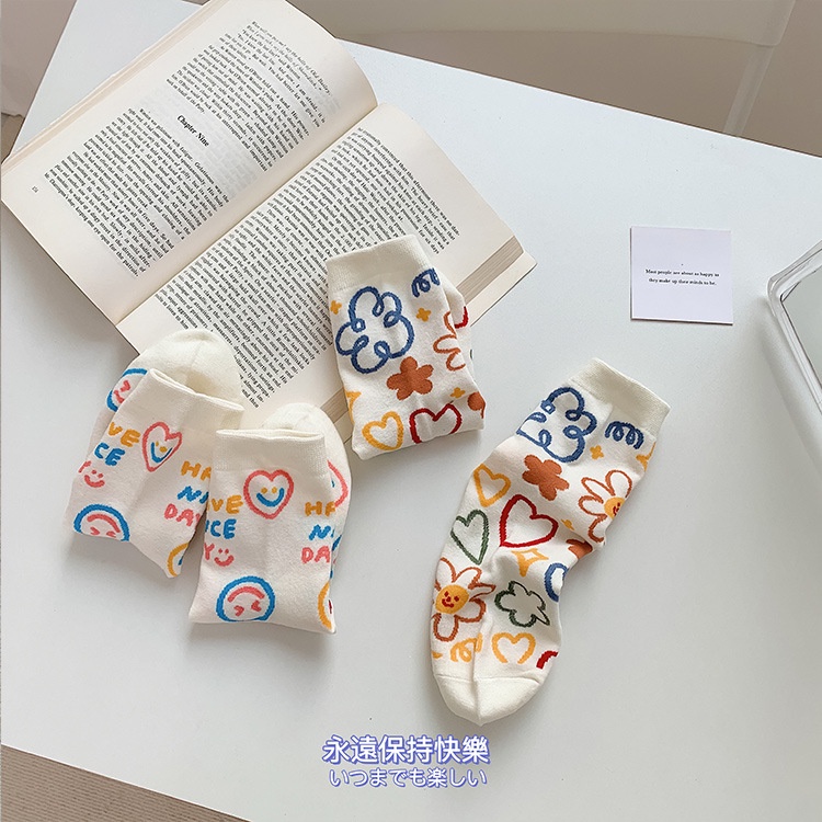 Hàng Mới Về Mới Đôi Tất Cotton Màu Trơn In Hình Trái Cây Dễ Thương