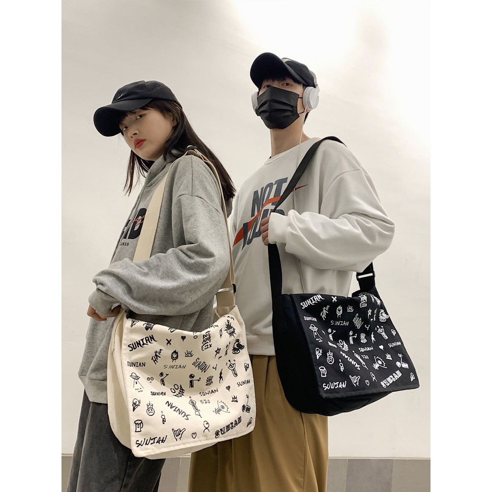 Túi tote vải đeo chéo canvas bag giá rẻ đẹp đi học ULZZANG (ko kèm móc khóa) | BigBuy360 - bigbuy360.vn