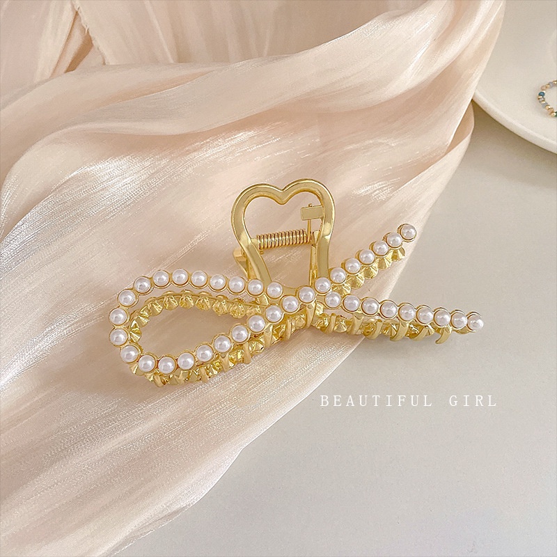 Kẹp tóc hình cá mập bằng kim loại đính ngọc trai giả thời trang cho nữ