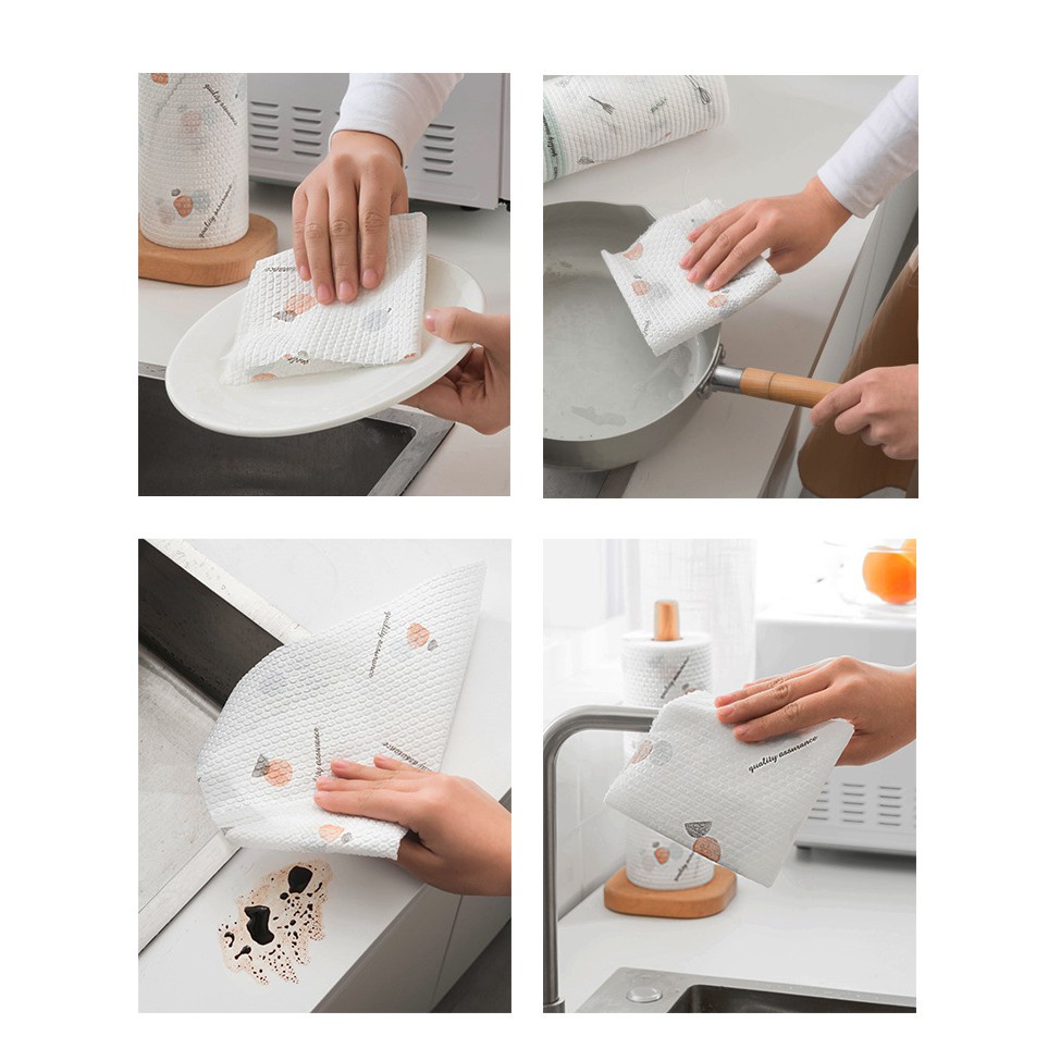 Cuộn Giấy 25cm Lau Bếp, Cuộn giấy lau nhà bếp đa năng 50 tờ màu trắng có thể giặt được, Cuộn Khăn Giấy Bếp