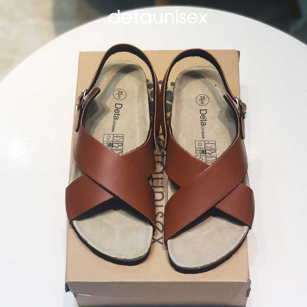 Giày sandal quai hậu đế trấu quai chéo nam nữ dễ thương Detaunisex màu Bò - SATA23