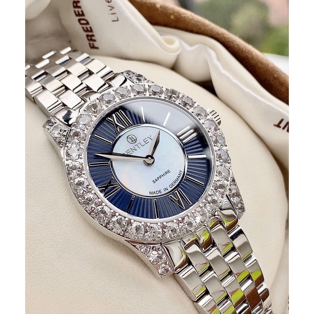 💎💎 Đồng hồ nữ BENTLEY BL1815 mặt xanh dương - vỏ màu bạc - đính đá swarovski