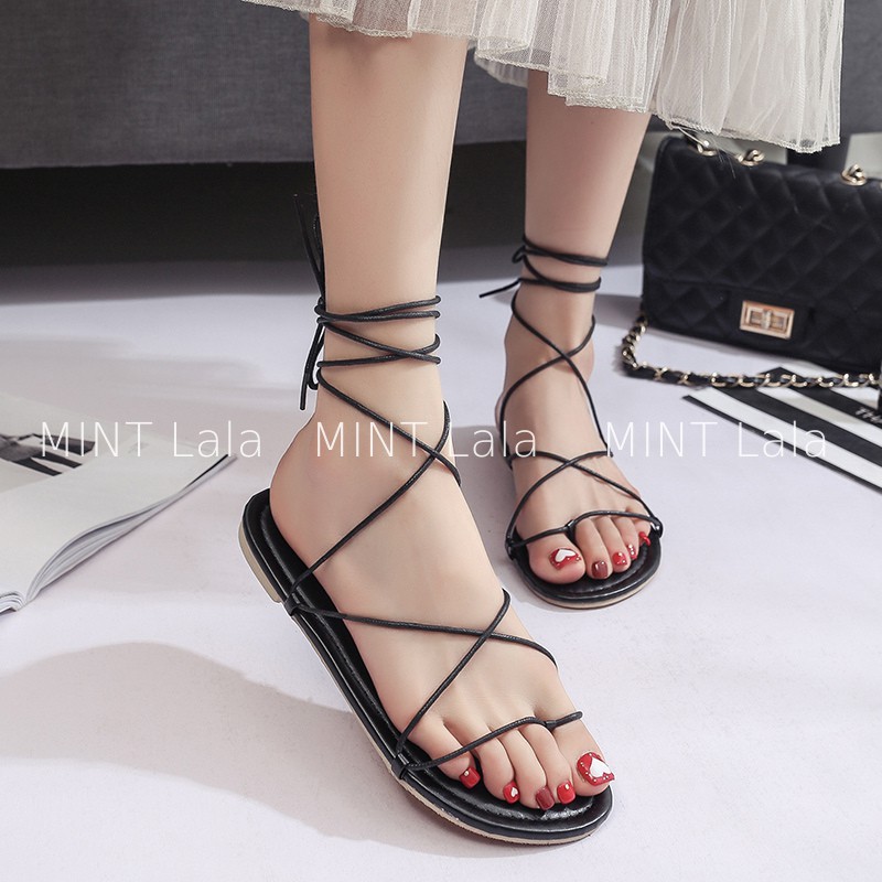 Sandal Dây Mảnh Chiến Binh Buộc Kiểu Cá Tính