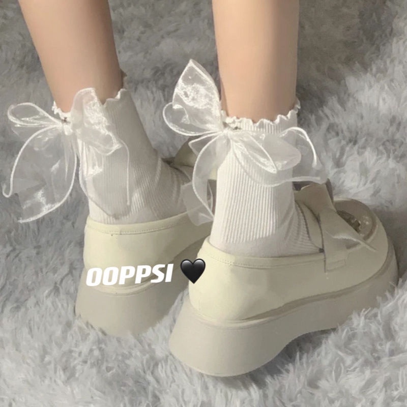 Giày Da Đế Dày Thắt Nơ Phong Cách Anh Quốc Retro Dễ Phối Đồ Thời Trang Cho Nữ