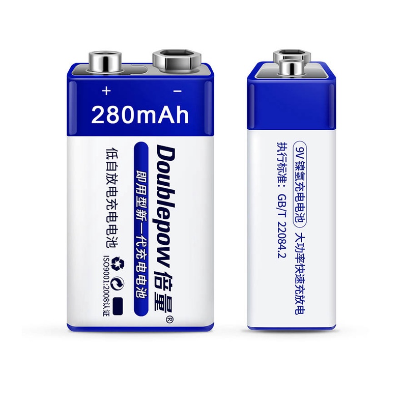 Pin sạc 9V 280mAh Doublepow, pin vuông sạc lại chuyên dụng cho đồng hồ vạn năng, đo điện và thiết bị gia dụng
