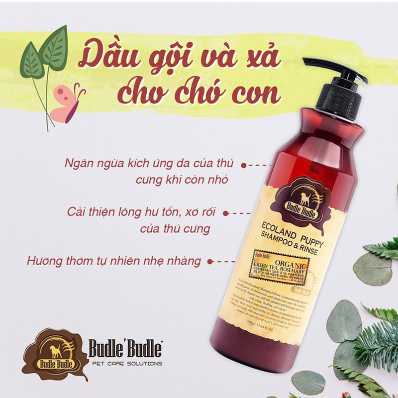 "500ml"DẦU GỘI CHO CHÓ budlle budlle  Dầu gội cho chó giúp làm sạch và cân bằng độ ẩm da lông, đảm bảo an toàn cho bé iu
