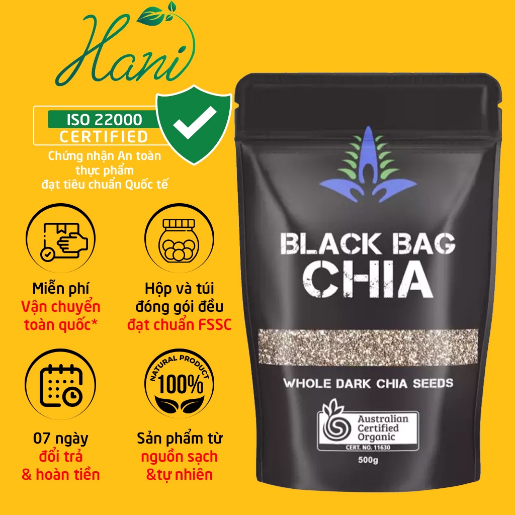 Hạt Chia Úc 500g Organic Chia Seeds Túi Đen hàng chuẩn date mới 🎶  HANI FOOD