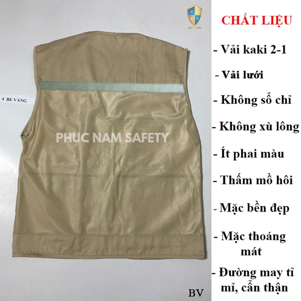 Áo bảo ghi lê phản quang màu be vàng , áo ghi lê, đồng phục kỹ sư, BHLĐ Phúc Nam