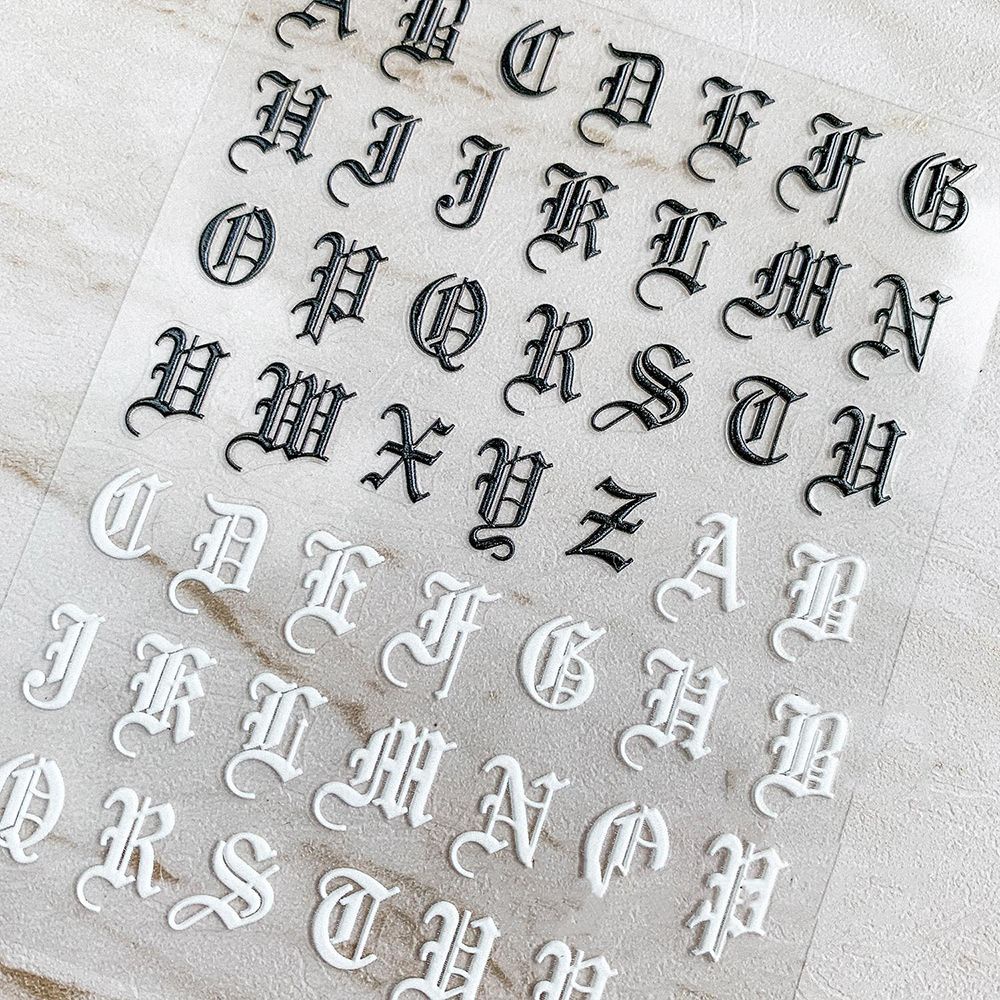 [Hàng mới về] Nhãn Dán Móng Tay In Chữ 5D Siêu Mỏng Phong Cách Cổ Điển Độc Đáo