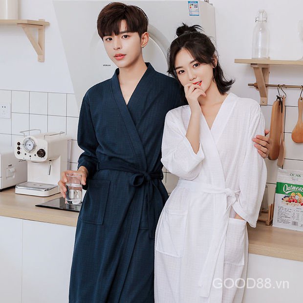 Spring And Autumn New Thin Loose Nightgown Waffle For Men And Women Bathrobe Hotel Bathrobe Bathrobe Couple Sets