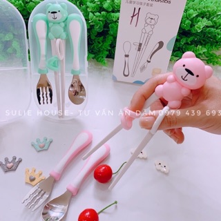 Bộ thìa dĩa đũa gấu có hộp