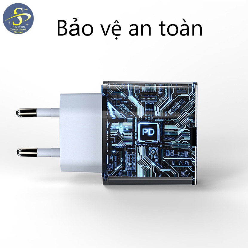 Sạc Nhanh 20W Chân Tròn,Sạc Nhanh Công Nghệ PD + Cáp Type C (Hỗ Trợ Công Suất Tối Đa IP12,13)