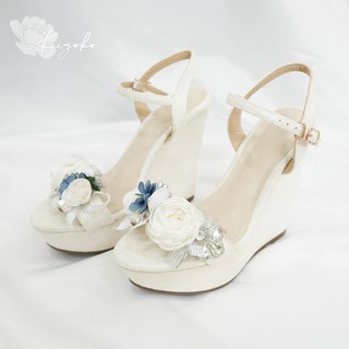 Giày cưới đế xuồng cô dâu màu trắng đính hoa lấp lánh 12cm