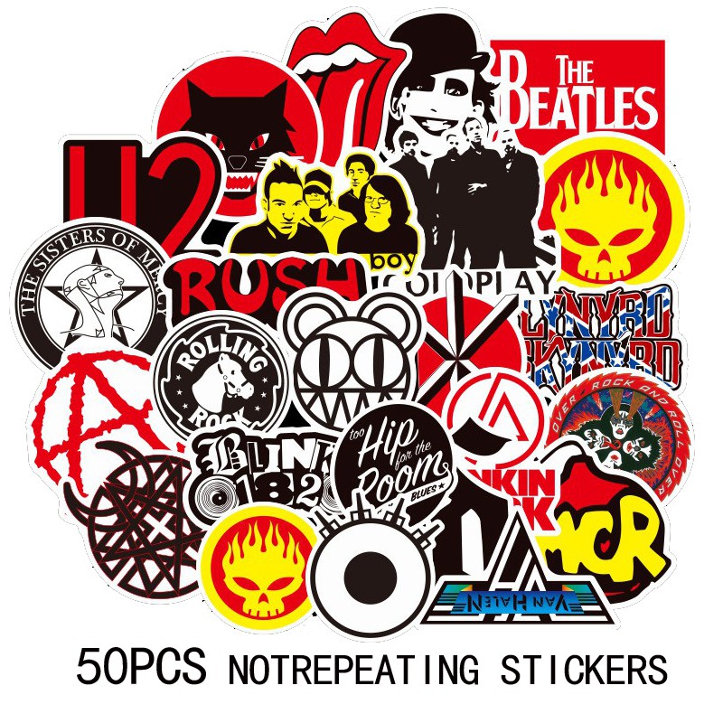 50 cái Retro Rock Band Stickers Âm nhạc Graffiti Gói nhãn dán chống thấm nước cho hành lý ván trượt Máy tính xách tay Xe máy Decal