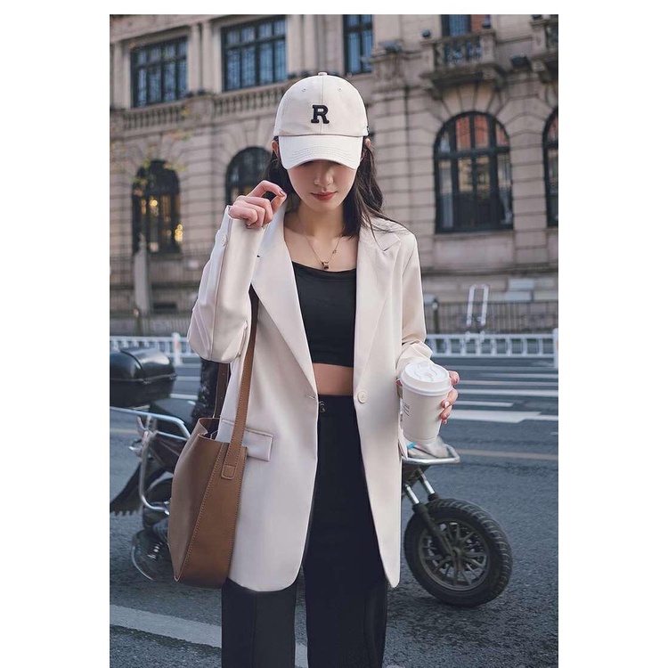 Áo Khoác Vest Màu Đen Dáng Rộng Cài Khuy Kiểu Anh Thời Trang Xuân Thu Cho Bạn Gái