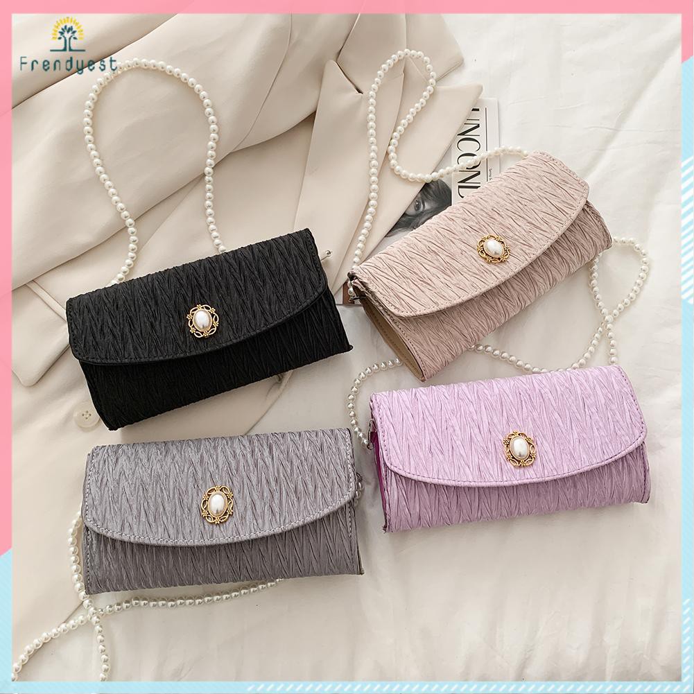 Túi xách nữ phối chuỗi ngọc trai nhân tạo thời trang sang trọng