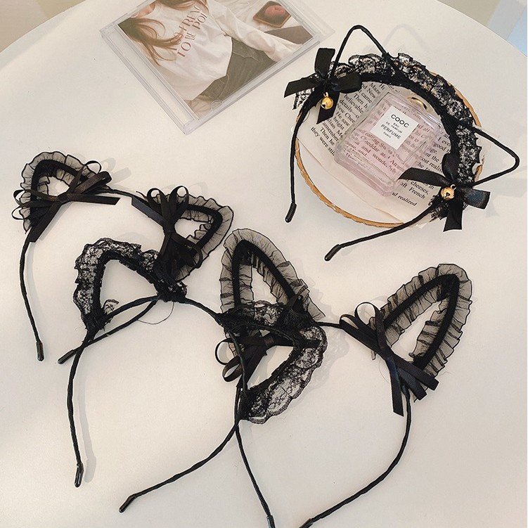 Băng Đô Tai Mèo Phối Ren Dễ Thương Phong Cách Hàn Quốc