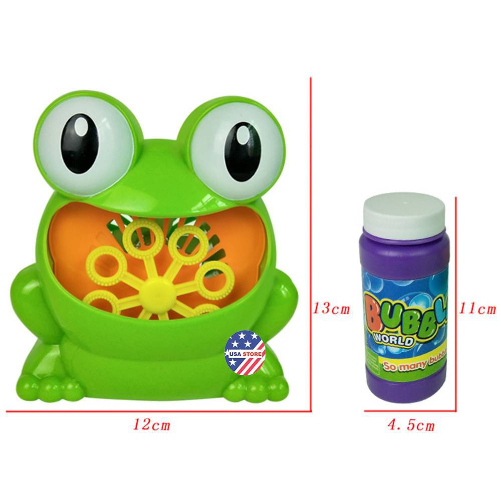 Đồ Chơi Ếch Thổi Bong Bóng Tự Động (Tặng 1 Hộp Nước Xà Phòng và 4 Pin 1.5V) Cho Bé 1-10 Tuổi