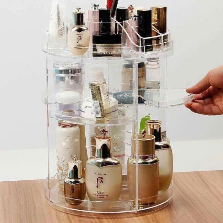 Kệ Mỹ Phẩm Trang Điểm Xoay 360 Độ Mica Loại To – Dụng cụ đựng mỹ phẩm đa năng
