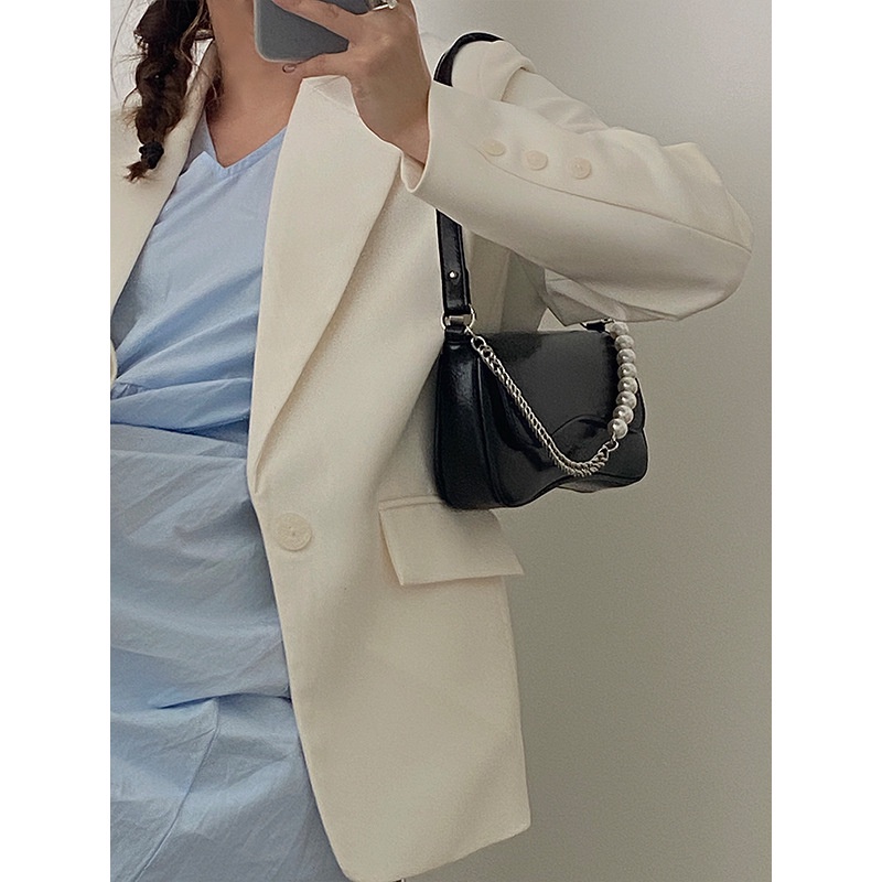 Túi Xách JASMIN NOIR Da PU Đeo Chéo Đính Ngọc Trai Thời Trang Dành Cho Nữ