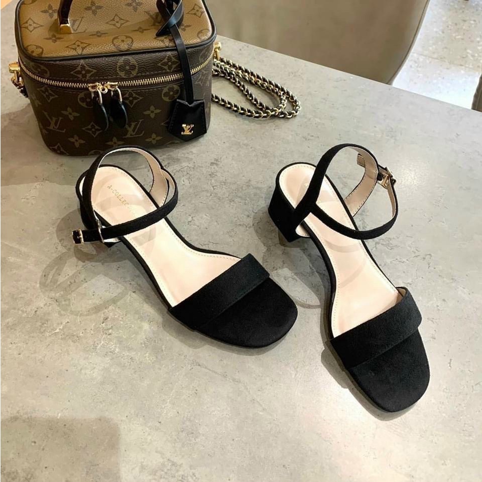 Sandal quai ngang nỉ trơn gót trụ thấp - 5P