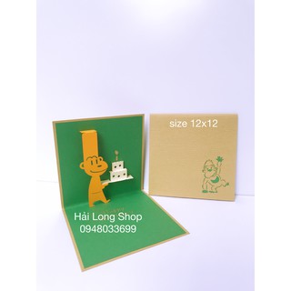 Con Khỉ  1 - Monkey - Birthday - Sinh Nhật - Thiệp 3D ( mở 90 độ )