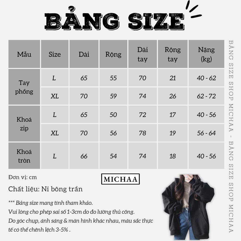 Áo Khoác Hoodie Nỉ TRƠN TAY PHỒNG 2022 Dây Kéo Zip Nam Nữ Ulzzang Unisex Form Rộng Đẹp - MICHAA